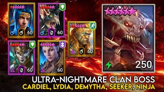 UNM Clan Boss 1 Key Cardiel Lydia Demytha Seeker Ninja  Raid Shadow Legends Guide [upl. by Asilem346]