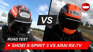 Shoei X Spirit 3 vs Arai RX7V Road Test  ChampionHelmetscom [upl. by Groeg72]