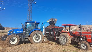 New Holland Traktör Massey Fergison Traktör ve Uğurlu Katı Gübre Römorku Gübre ile Gübre Çekme [upl. by Rihaz]