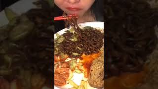 ASMR EATING BLACK BEANS NOODLES 158 [upl. by Kcirdahs]