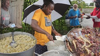 cooking for the less fortunate Callaloo pumpkin rice with Stew Peas  Homestyle chicken [upl. by Htiekel424]