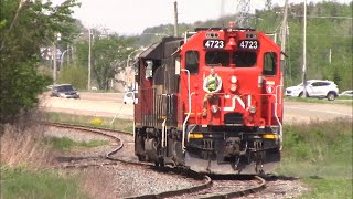 Two EMD GP382 Geeps Work Local Train CN 539 on CN Franklin Spur  Moncton NB [upl. by Hcra]