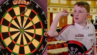 11 Year Old Darts Wonderkid Finishes a 156 On Masters Stage [upl. by Oiluarb]