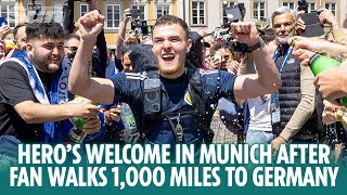 Hero’s welcome in Munich for shattered Scotland fan after walking 1000 miles to Germany [upl. by Annat]