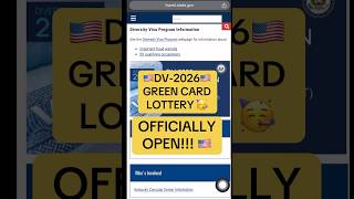 DV2026 Green Card Lottery Officially Open greencard dvlottery [upl. by Neeruan]