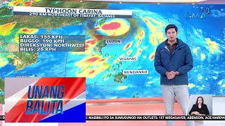 Typhoon CarinaPH bahagya pang lumakas  Weather update today as of  Unang Balita [upl. by Cira46]