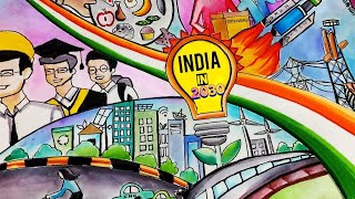 Viksit Bharat drawingIndia in 2030 drawing My vision for India in 2047My dream India poster [upl. by Apps]