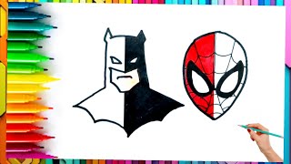 how to get batman and spiderman 🦇🕷️🕸️❤️ easy drawing and coloring 🎨🖌️ [upl. by Sim624]