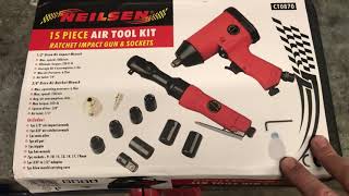 Neilsen 15 piece air impact gun tool kit £45 Review [upl. by Irmine]