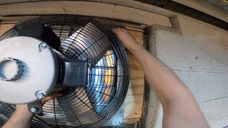 Garage Exhaust Fan Installation  Part 1 Mounting the Shutter and Fan Into The Window [upl. by Lourie]