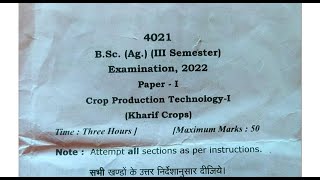 Crop Production Technology 1  Kharif Crops Paper 1 BSc Ag Semester 3 Examination 2022 video [upl. by Cynthie]