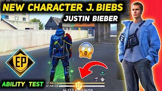 New Character J Biebs Ability Test  Justin Bieber Character  Free Fire J Bibes Character Skill [upl. by Lednahs]