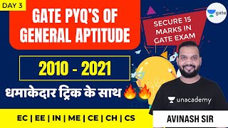 Day3  GATE PYQs of General Aptitude  GATE 2021  For All Branch  By Avinash Sir [upl. by Rather]