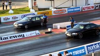 Volvo V70R vs Remapped S60 D5 at Santa Pod [upl. by Ahtelra898]