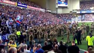 GLASGOW RANGERS FANS SINGING FATHERS ADVICE AND DOING THE BOUNCY WITH BRITISH SOLDIERS [upl. by Eetak]