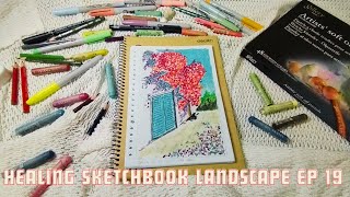 Healing sketchbook tour oil pastel landscape painting ep 19 [upl. by Zilada466]