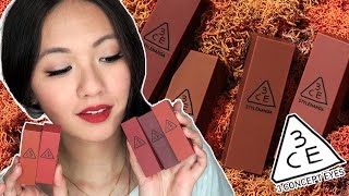 3CE MOOD RECIPE MATTE LIP COLOR LIPSTICKS SWATCHES amp REVIEW [upl. by Nerte139]