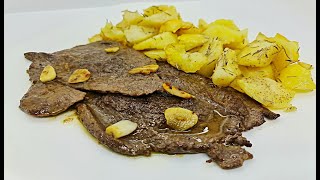 FILETES DE TERNERA AL AJILLO Y LIMÓN CON PATATAS AL ROMERO RECETA DE CARNE FACIL Y SENCILLA [upl. by Ateekan]