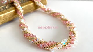 【ビーズステッチ初級】スワロフスキーで作るビーズのロープネックレス✨作り方 How to make a beaded necklace with Swarovski Netting [upl. by Catto]