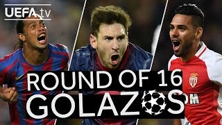 RONALDINHO MESSI FALCAO Great UCL Round of 16 GOALS [upl. by Ahsiadal]