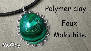 Faux Malachite polymer clay tutorial  cabochon frame [upl. by Arit]