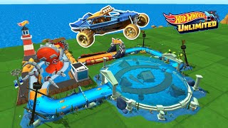 BLUE DUNE IT UP CAR RACE IN OCTOPUS amp WRECKED SHIP TRACK  ANTLANTIS THEME  HOT WHEELS UNLIMITED [upl. by Badger660]