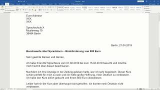 Beschwerdebrief B2 über Sprachkurs schreiben  B2 Brief schreiben Prüfung in Deutsch [upl. by Kcirdahc]