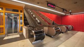 Sweden Stockholm Norsborg Subway station UBahn Metro TBana 4X escalator 5X elevator ride [upl. by Baerman55]