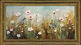 Art Screensaver for TV  Framed White Flowers Impasto Oil Painting [upl. by Arliene427]