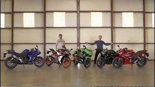 Honda CBR300R vs Kawasaki Ninja 400 vs KTM RC390 vs Suzuki GSX250R vs Yamaha YZFR3  On Two Wheels [upl. by Flowers]