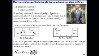 Physique Terminale ChapitreV Mouvement d’une particule chargée dans un champ élélectrique uniforme [upl. by Airekal]