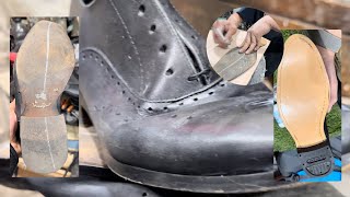 Restauración completa de zapatos suelas de cuero [upl. by Eelyek]