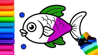 How to draw cute and easy Fish  Easy drawing Painting and Coloring for Kids amp Toddlers [upl. by Yaffit996]