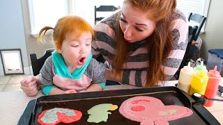 PANCAKE ART CHALLENGE 🥞 Mom teaches Adley how to make fun colorful Breakfast Art creations [upl. by Carbrey]