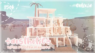 Blush Aesthetic Modern Mansion 150k Exterior  Bloxburg House Build [upl. by Mccreery]