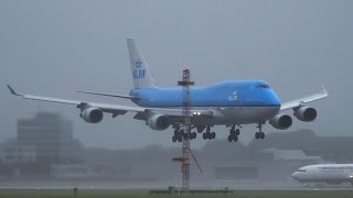 STORM B747 KLM Rocking approach rough landing  Schiphol [upl. by Cummins]