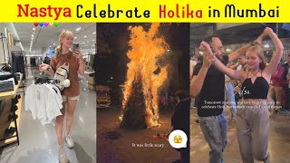 Nastya First Time Celebrate HOLIKA in Mumbai  holi [upl. by Kcirdehs651]