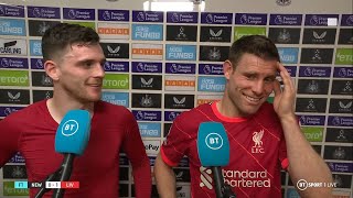 quotEvery three days recover go againquot Andy Robertson and James Milner react to win at Newcastle [upl. by Nordgren]