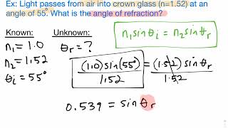 How to Solve a Snells Law Problem angle of refraction [upl. by Aligna]