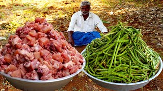 Cowpea Chicken  Long Green Beans Recipe  Karamani Chicken prepared by uncle  food fun village [upl. by Clem]