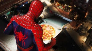 Tobey Maguire finally gets his pizza Its pizza time Raimi Suit Spiderman PS4 [upl. by Weinberg879]