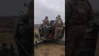 Ukrainian soldiers firing Bofors 40mm AA gun L70 provided by Lithuania [upl. by Adnof]