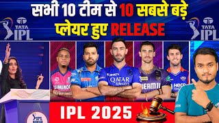 IPL 2025 All Teams 10 Biggest Release Player List  IPL 2025 Mega Auction [upl. by Ellicul]