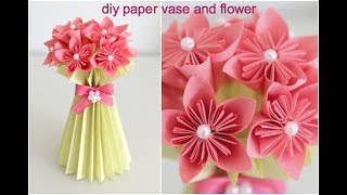 DIY Paper Flower Vase and Flower  Easy DIY  Paper Craft  Inspiration kidzone [upl. by Alyl23]