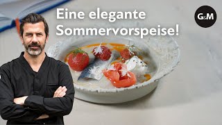 Rezept Sardine Tomaten amp Burrata von Andreas Caminada  GaultMillau Schweiz [upl. by Myra]