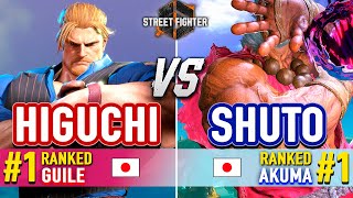 SF6 🔥 HIGUCHI 1 Ranked Guile vs SHUTO 1 Ranked Akuma 🔥 Street Fighter 6 High Level Gameplay [upl. by Rossner]