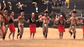 Phom Naga tribesmen dressed scantily and dancing merrily Nagaland [upl. by Stevena493]