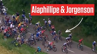 Alaphillipe Jorgenson Caught Up In Crash Criterium du Dauphine 2023 [upl. by Fates]