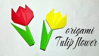 Easy Paper Tulip Origami Flower  How to make origami paper flower [upl. by Oirramed289]