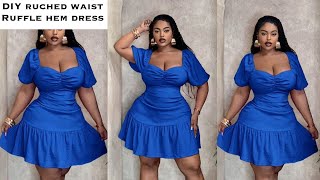 HOW TO MAKE A RUCHED WAIST RUFFLE HEM BODYCON DRESS Cutting amp Stitching Detailed Video [upl. by Anayik]